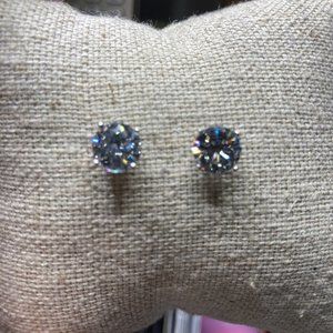 Solitaire Sterling Silver 925 Signed AV Bling Sparkle Large‎ CZ Stone EARRINGS